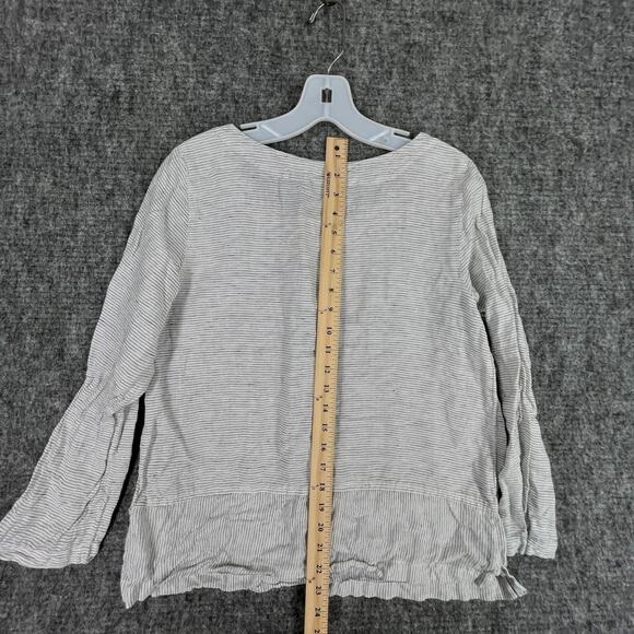 Tahari Shirt Womens Medium Black Striped Linen Top Business Casual Cottagecore - Picture 5 of 6